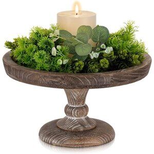 Round Wood Display Riser: Rustic Wooden Risers Pedestal Plate Stand